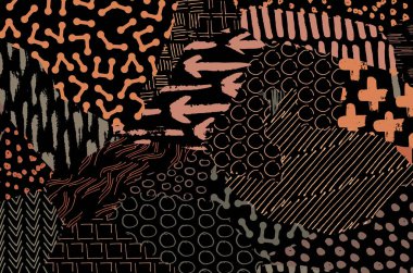 Soyut siyah konturlar, el vektör desen çizdi. Geometrik tarzı Retro soyut desen. Soyut çok renkli geometrik desen.