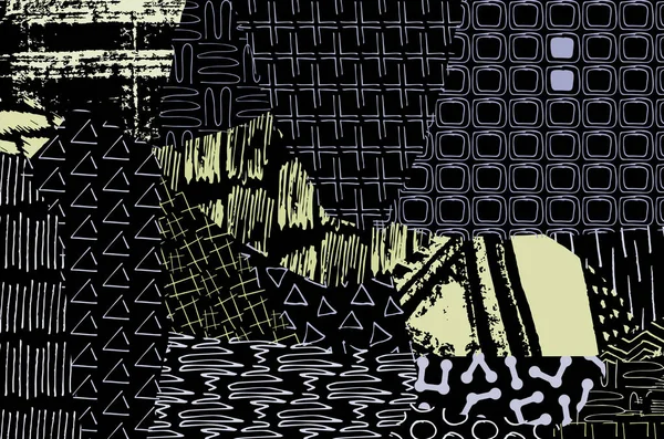 Soyut Siyah Konturlar Vektör Desen Çizdi Geometrik Tarzı Retro Soyut — Stok Vektör