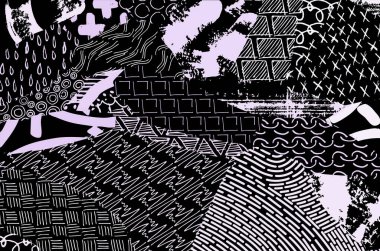 Soyut siyah konturlar, el vektör desen çizdi. Geometrik tarzı Retro soyut desen. Soyut çok renkli geometrik desen.