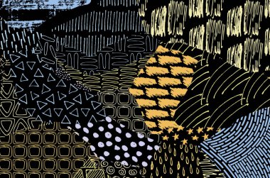 Soyut siyah konturlar, el vektör desen çizdi. Geometrik tarzı Retro soyut desen. Soyut çok renkli geometrik desen.