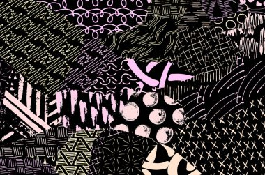 Soyut siyah konturlar, el vektör desen çizdi. Geometrik tarzı Retro soyut desen. Soyut çok renkli geometrik desen.