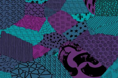 Soyut siyah konturlar, el vektör desen çizdi. Geometrik tarzı Retro soyut desen. Soyut çok renkli geometrik desen.