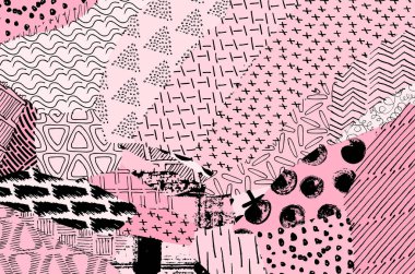 Soyut siyah konturlar, el vektör desen çizdi. Geometrik tarzı Retro soyut desen. Soyut çok renkli geometrik desen.