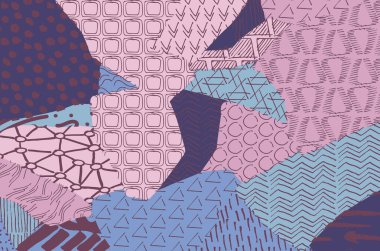 Soyut siyah konturlar, el vektör desen çizdi. Geometrik tarzı Retro soyut desen. Soyut çok renkli geometrik desen.