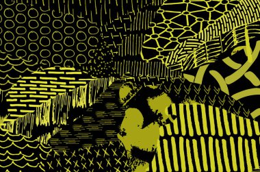 Soyut siyah konturlar, el vektör desen çizdi. Geometrik tarzı Retro soyut desen. Soyut çok renkli geometrik desen.