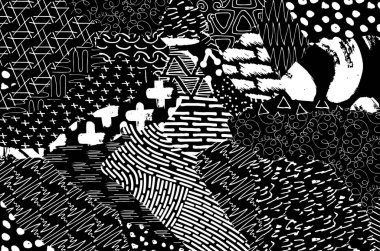 Soyut siyah konturlar, el vektör desen çizdi. Geometrik tarzı Retro soyut desen. Soyut çok renkli geometrik desen.