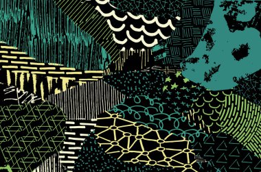 Soyut siyah konturlar, el vektör desen çizdi. Geometrik tarzı Retro soyut desen. Soyut çok renkli geometrik desen.