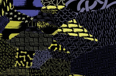 Soyut siyah konturlar, el vektör desen çizdi. Geometrik tarzı Retro soyut desen. Soyut çok renkli geometrik desen.