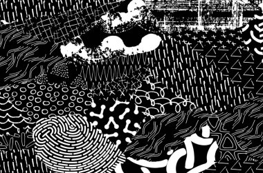 Soyut siyah konturlar, el vektör desen çizdi. Geometrik tarzı Retro soyut desen. Soyut çok renkli geometrik desen.