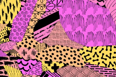 Soyut siyah konturlar, el vektör desen çizdi. Geometrik tarzı Retro soyut desen. Soyut çok renkli geometrik desen.