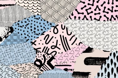 Soyut siyah konturlar, el vektör desen çizdi. Geometrik tarzı Retro soyut desen. Soyut çok renkli geometrik desen.