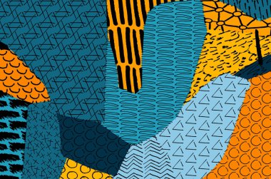 Soyut siyah konturlar, el vektör desen çizdi. Geometrik tarzı Retro soyut desen. Soyut çok renkli geometrik desen.