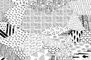 Soyut siyah konturlar, el vektör desen çizdi. Geometrik tarzı Retro soyut desen. Soyut çok renkli geometrik desen.