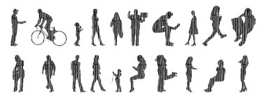 Vektör siluetleri, insanların ana hatları, Contour çizimleri, insanların siluetleri, ikon kümesi izole edilmiş, oturan insanların silueti, mimari set