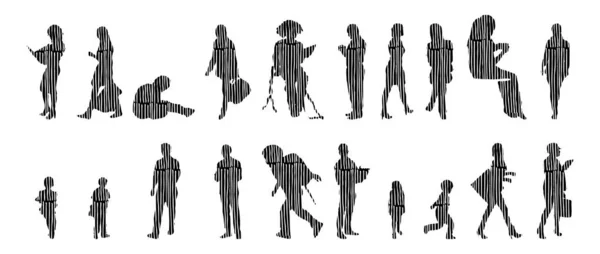 Silhouettes Vectorielles Silhouettes Esquissées Personnes Dessin Contour Silhouette Personnes Icône — Image vectorielle