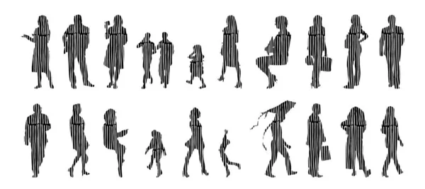 Silhouettes Vectorielles Silhouettes Esquissées Personnes Dessin Contour Silhouette Personnes Icône — Image vectorielle