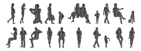 Vector Silhouettes Outline Silhouettes People Contour Drawing People Silhouette Icon — 스톡 벡터