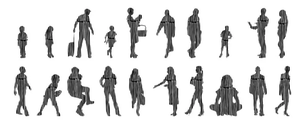 Vector Silhouettes Outline Silhouettes People Contour Drawing People Silhouette Icon — Stock Vector