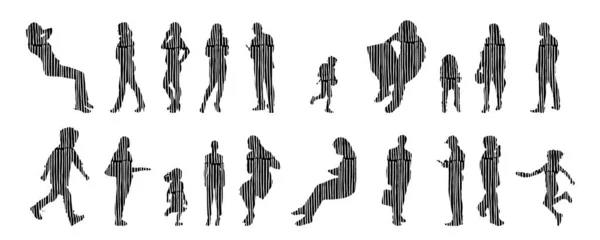 Vector Silhouettes Outline Silhouettes People Contour Drawing People Silhouette Icon — 스톡 벡터