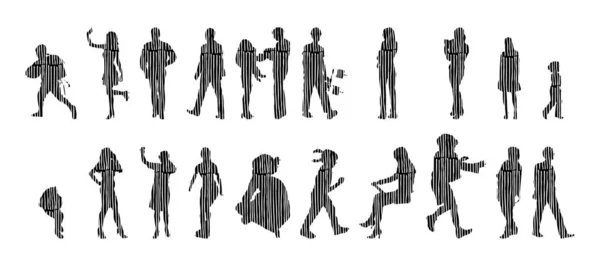 Silhouettes Vectorielles Silhouettes Esquissées Personnes Dessin Contour Silhouette Personnes Icône — Image vectorielle