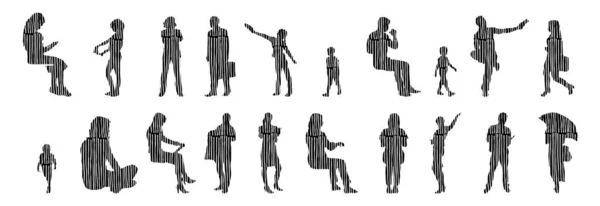 Vektor Silhouetten Umrisse Von Menschen Konturzeichnung Menschen Silhouette Icon Set — Stockvektor