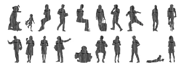 Silhouettes Vectorielles Silhouettes Esquissées Personnes Dessin Contour Silhouette Personnes Icône — Image vectorielle