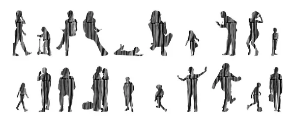 Silhouettes Vectorielles Silhouettes Esquissées Personnes Dessin Contour Silhouette Personnes Icône — Image vectorielle