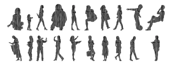 Silhouettes Vectorielles Silhouettes Esquissées Personnes Dessin Contour Silhouette Personnes Icône — Image vectorielle