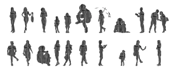 Silhouettes Vectorielles Silhouettes Esquissées Personnes Dessin Contour Silhouette Personnes Icône — Image vectorielle