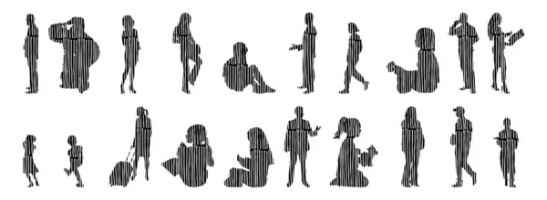 Silhouettes Vectorielles Silhouettes Esquissées Personnes Dessin Contour Silhouette Personnes Icône — Image vectorielle