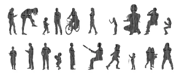 Silhouettes Vectorielles Silhouettes Esquissées Personnes Dessin Contour Silhouette Personnes Icône — Image vectorielle