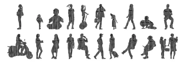 Silhouettes Vectorielles Silhouettes Esquissées Personnes Dessin Contour Silhouette Personnes Icône — Image vectorielle