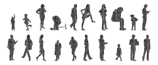 Silhouettes Vectorielles Silhouettes Esquissées Personnes Dessin Contour Silhouette Personnes Icône — Image vectorielle