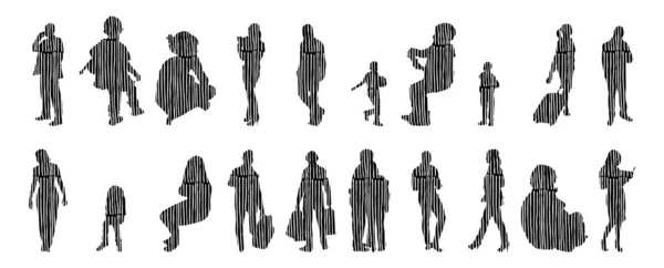 Silhouettes Vectorielles Silhouettes Esquissées Personnes Dessin Contour Silhouette Personnes Icône — Image vectorielle