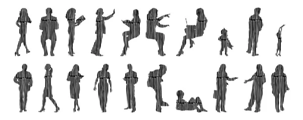 Silhouettes Vectorielles Silhouettes Esquissées Personnes Dessin Contour Silhouette Personnes Icône — Image vectorielle