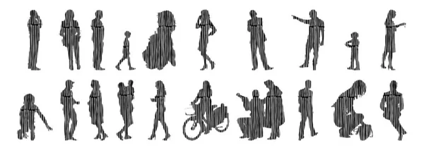 Silhouettes Vectorielles Silhouettes Esquissées Personnes Dessin Contour Silhouette Personnes Icône — Image vectorielle