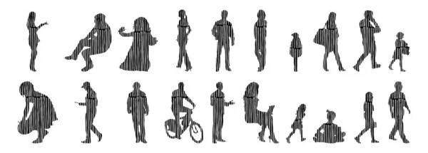 Sílhuetas Vetoriais Sílhuetas Contorno Pessoas Desenho Contorno Silhueta Pessoas Conjunto —  Vetores de Stock