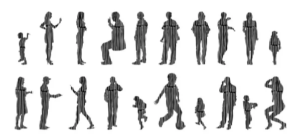 Silhouettes Vectorielles Silhouettes Esquissées Personnes Dessin Contour Silhouette Personnes Icône — Image vectorielle