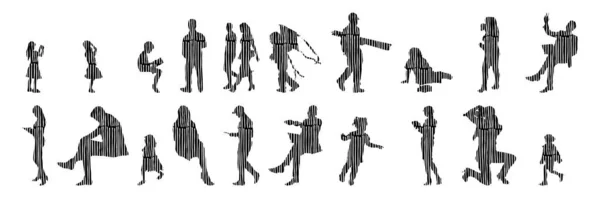 Silhouettes Vectorielles Silhouettes Esquissées Personnes Dessin Contour Silhouette Personnes Icône — Image vectorielle