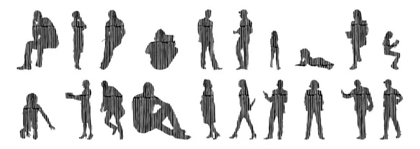 Vector Silhouettes Outline Silhouettes People Contour Drawing People Silhouette Icon — Stock Vector