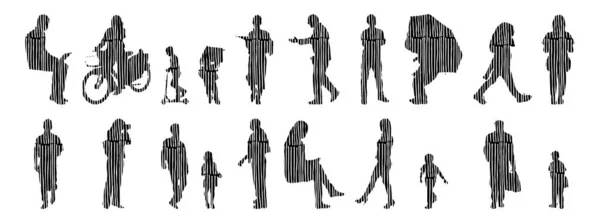 Silhouettes Vectorielles Silhouettes Esquissées Personnes Dessin Contour Silhouette Personnes Icône — Image vectorielle