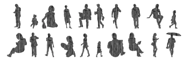 Vector Silhouettes Outline Silhouettes People Contour Drawing People Silhouette Icon — Stock Vector