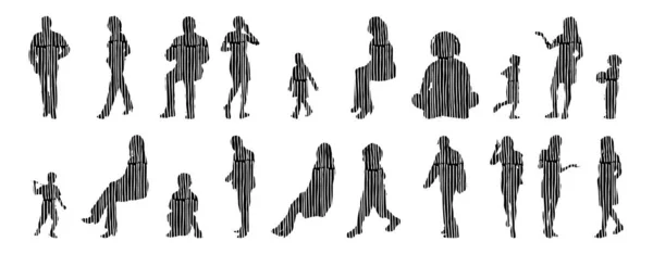 Vector Silhouettes Outline Silhouettes People Contour Drawing People Silhouette Icon — Stock Vector