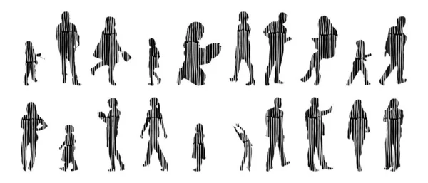 Vector Silhouettes Outline Silhouettes People Contour Drawing People Silhouette Icon — 스톡 벡터