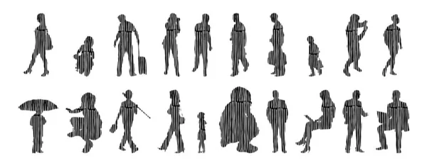 Silhouettes Vectorielles Silhouettes Esquissées Personnes Dessin Contour Silhouette Personnes Icône — Image vectorielle