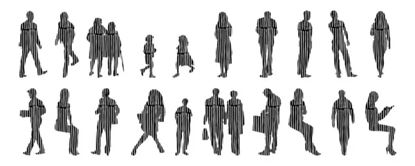 Vector Silhouettes Outline Silhouettes People Contour Drawing People Silhouette Icon — Stock Vector