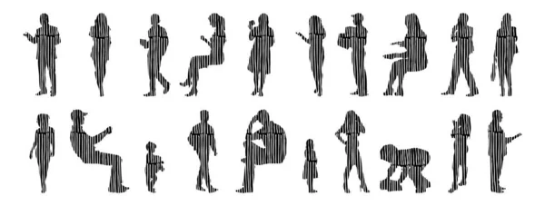 Silhouettes Vectorielles Silhouettes Esquissées Personnes Dessin Contour Silhouette Personnes Icône — Image vectorielle