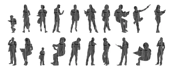 Silhouettes Vectorielles Silhouettes Esquissées Personnes Dessin Contour Silhouette Personnes Icône — Image vectorielle