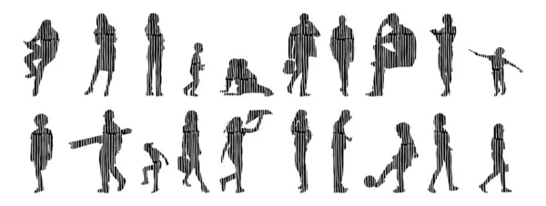 Silhouettes Vectorielles Silhouettes Esquissées Personnes Dessin Contour Silhouette Personnes Icône — Image vectorielle