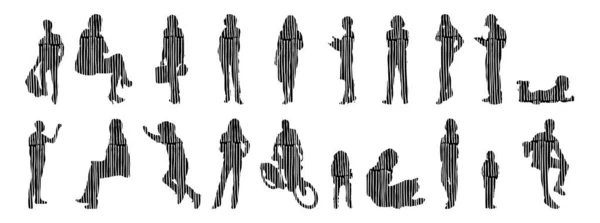 Silhouettes Vectorielles Silhouettes Esquissées Personnes Dessin Contour Silhouette Personnes Icône — Image vectorielle